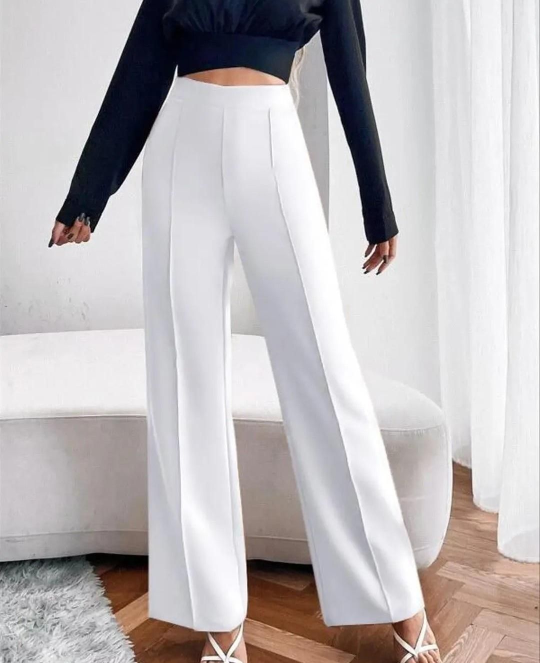 Women's Nontransparent Fabric Classic-Stylish Pant White
